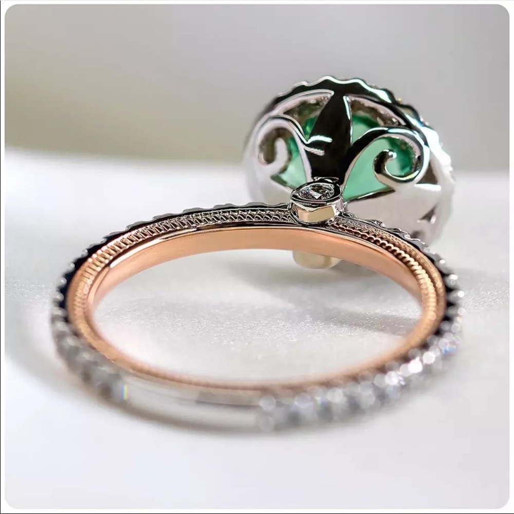 New Two Tone 925 Silver Women Emerald Jewelry Ring - Picture 4 of 4